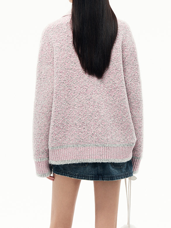 Rib-collar Zipper Knit