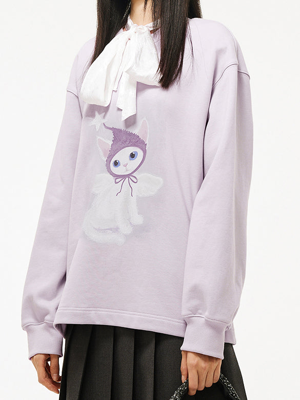 Cat Printed Embroidery Sweatshirt