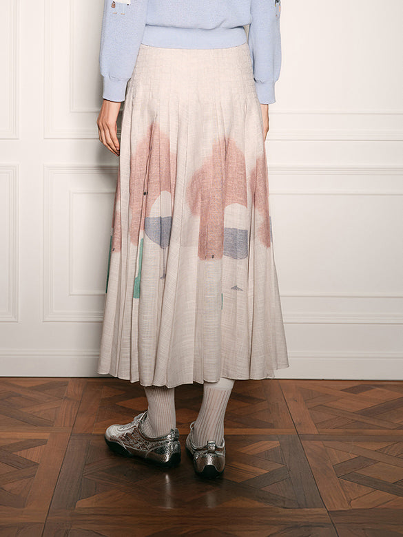 Character Printed Pleats Skirt