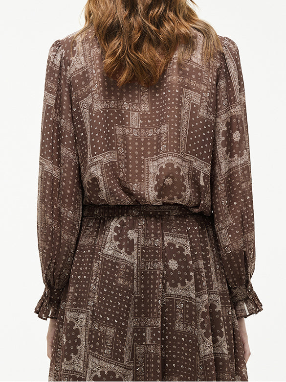 Geometric Printed Bow-tie Chiffon Blouse