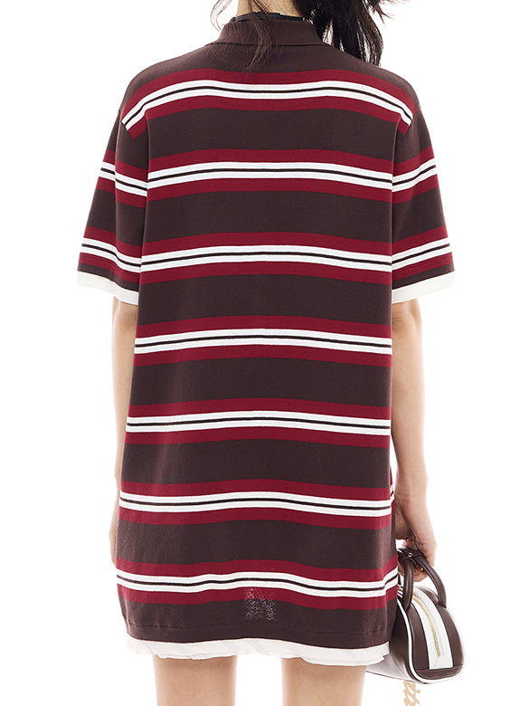 Retro-color Stripe Polo Knit Dress