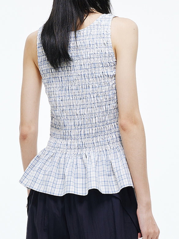 Plaid Gather Sleeveless Top