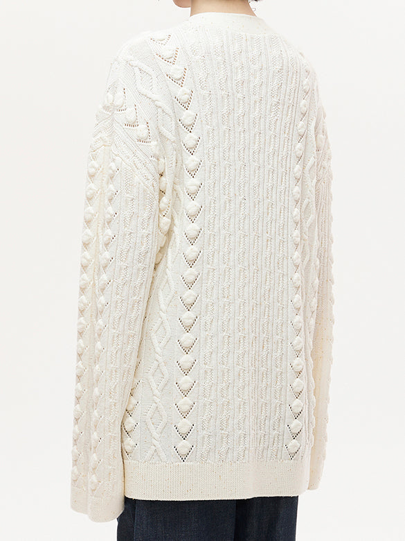 Beads Cable Knitting Cardigan