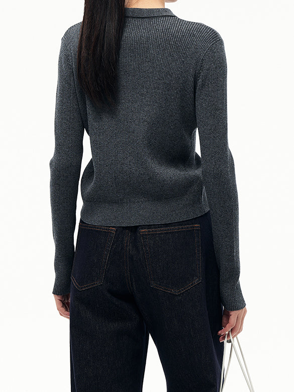 Line Design Retro Polo Knit Cardigan