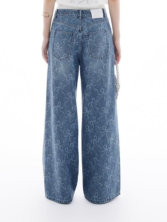 Ribbon Printed Denim Pants