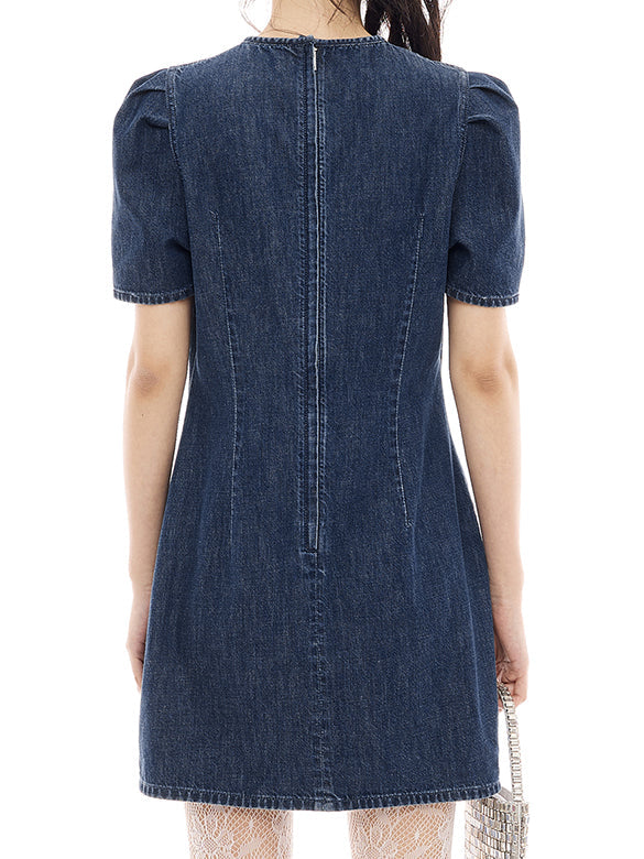 Frill Combination Denim Dress