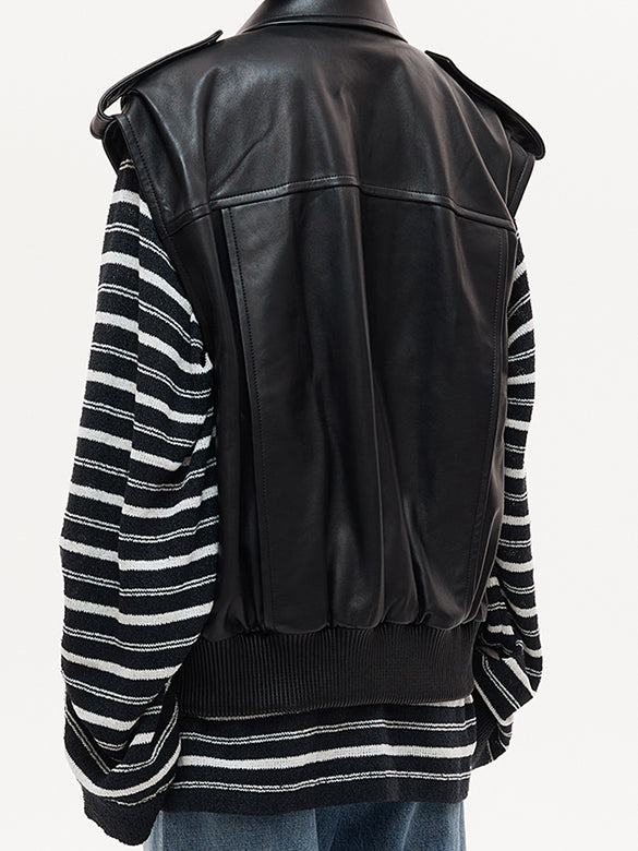 Leather Sleeveless Jacket