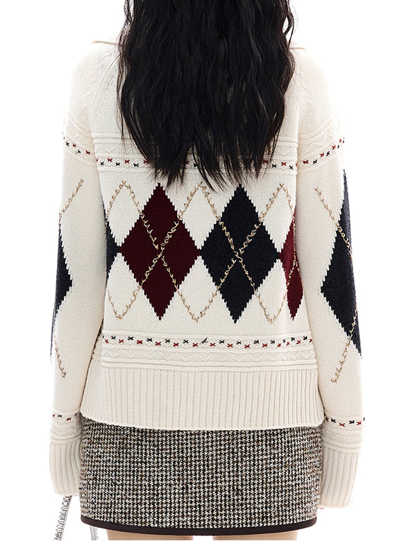 Argyle Zipper Knit Cardigan