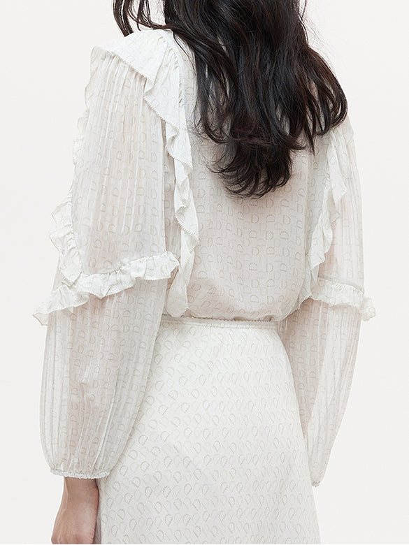 Monogram Pattern Frill Blouse