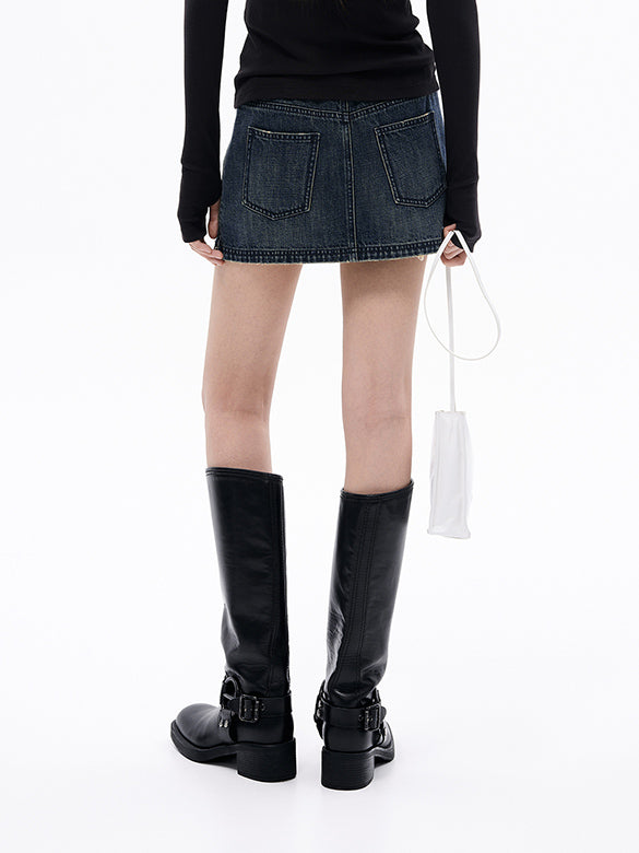 Side Zipper Denim Skirt-Pants