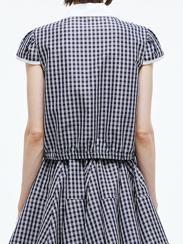 Plaid Feminine Frill Blouse