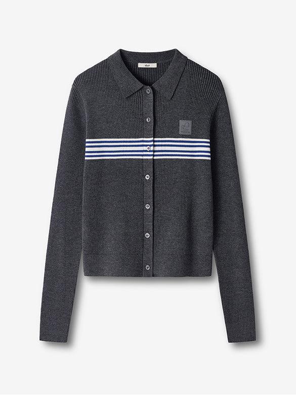 Line Design Retro Polo Knit Cardigan