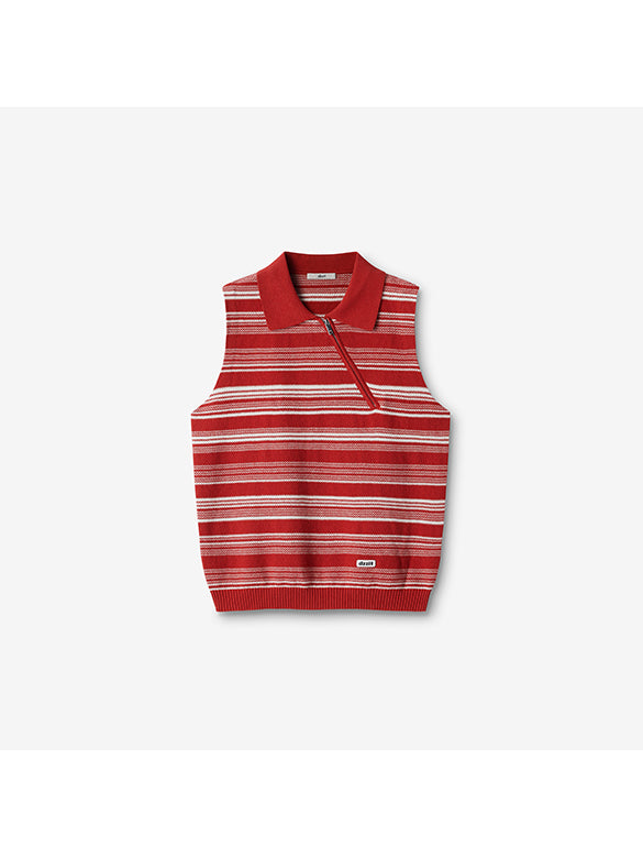 Random Pitch Stripe Sleeveless Zipper Knit
