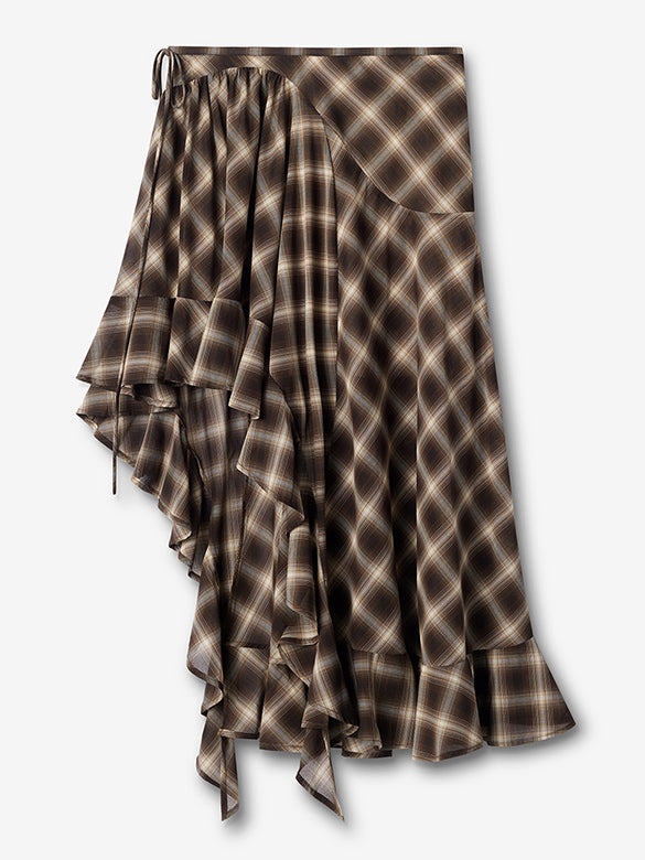 Plaid Asymmetry Skirt