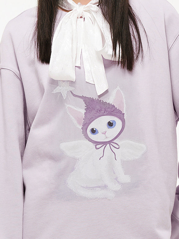 Cat Printed Embroidery Sweatshirt