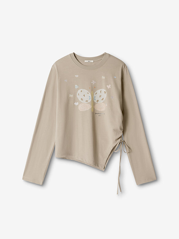 Butterfly Design Draw-code Long Sleeves T-shirt
