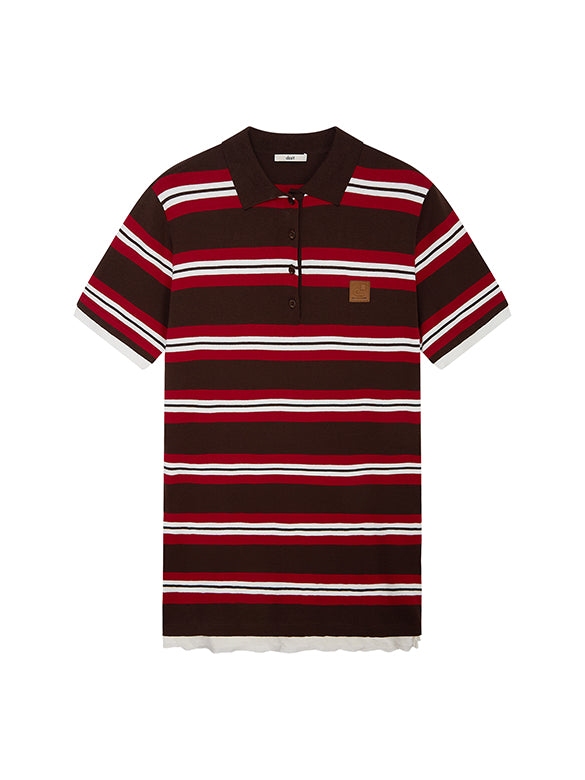 Retro-color Stripe Polo Knit Dress