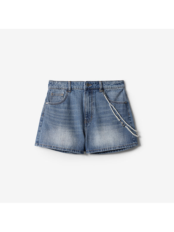 Pearl Wallet-chain Denim Short Pants