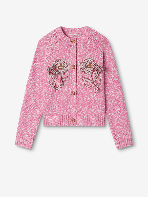 Flower Motif Knit Cardigan