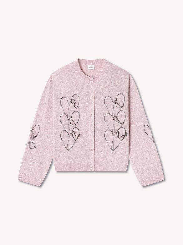 Embroidery Heart Design Knit Cardigan