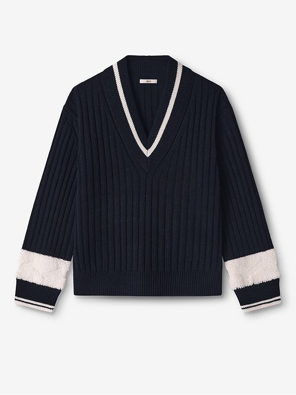 Boa Combination V-neck Knit