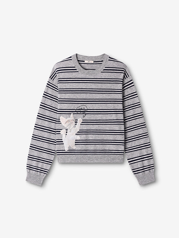 Cat Design Stripe Knit