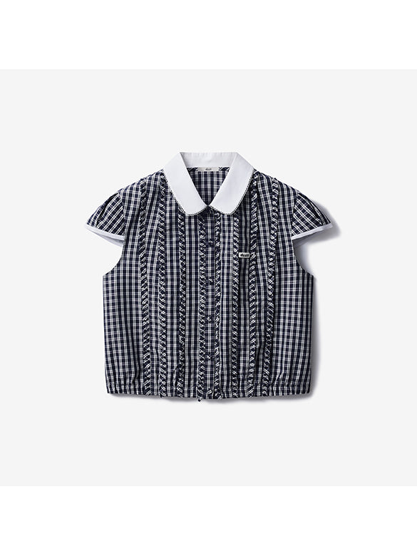 Plaid Feminine Frill Blouse