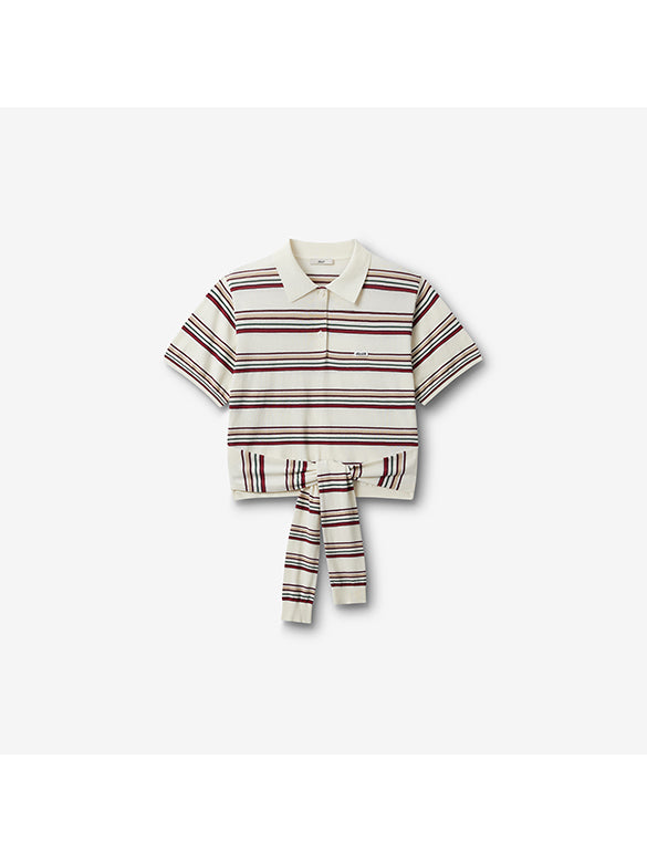 Retro Color Stripe Design Polo Knit