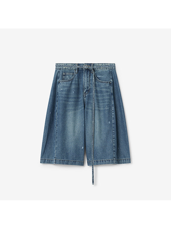 Belted Half Denim Pants