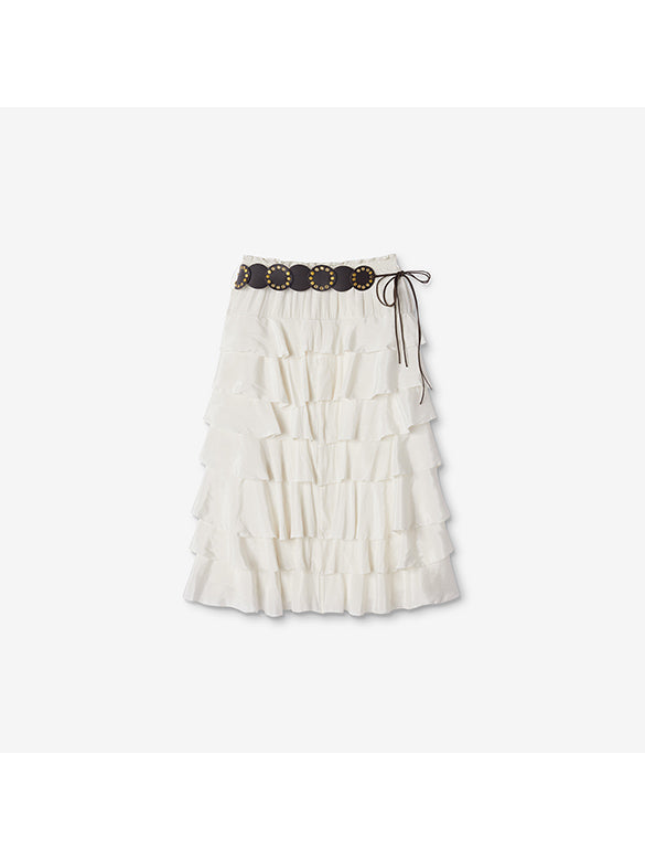 Satin Tiered Belted Skirt