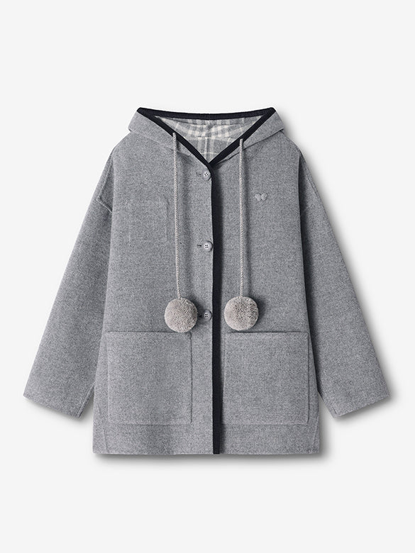 Reversible Pompon Hoodie Outer