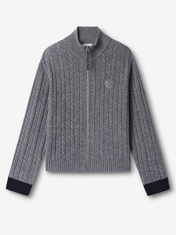 Bi-color Hem Zipper Knit Cardigan