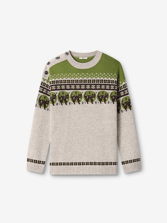 Cat Design Shoulder Button Knit