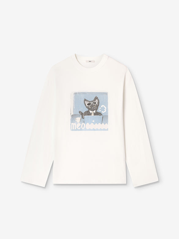 Cat Printed & Beads Long Sleeves T-shirt