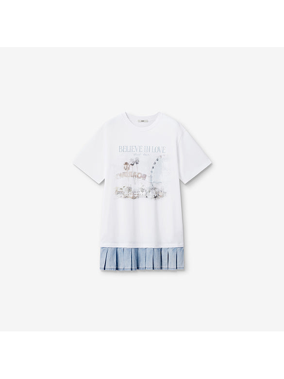 Denim Hem Combination T-shirt Dress