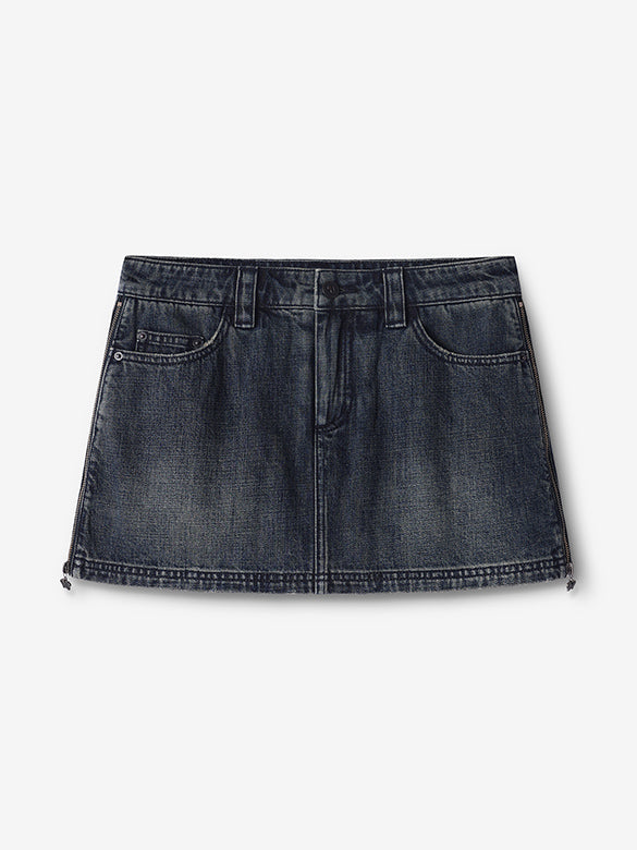 Side Zipper Denim Skirt-Pants