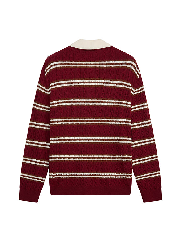 Retro Color Stripe Polo-Knit Top