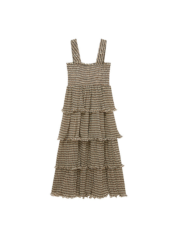 Cat Printed Tiered Chiffon Dress