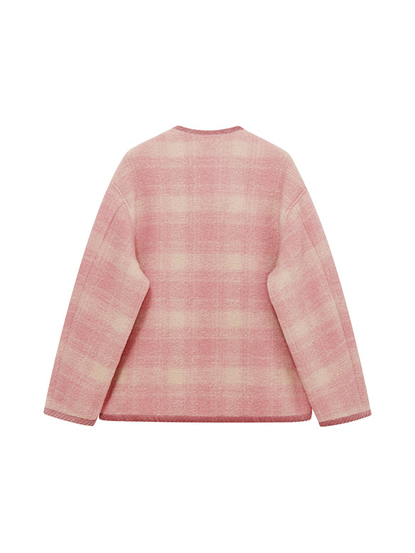 Piping Design Pink Plaid Coat
