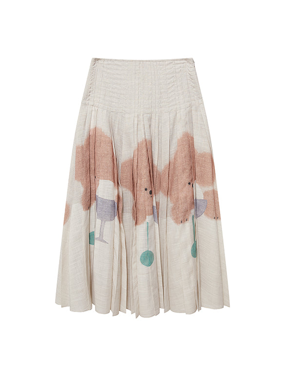 Character Printed Pleats Skirt