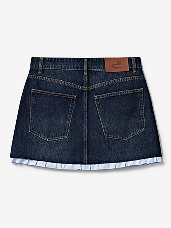 Stripe Frill Rigid Denim Skirt