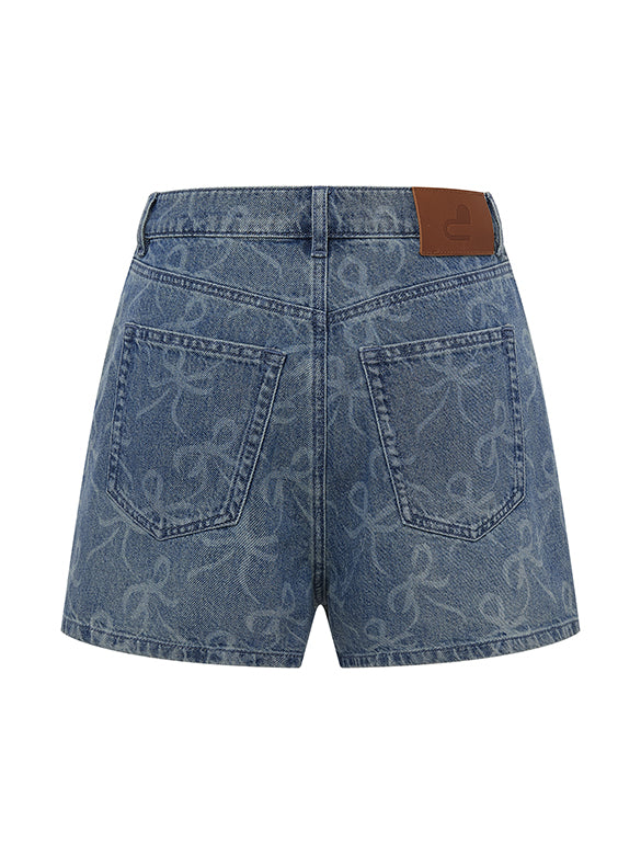 Ribbon Printed Denim Short Pants