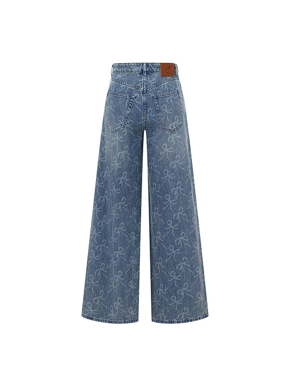 Ribbon Printed Denim Pants