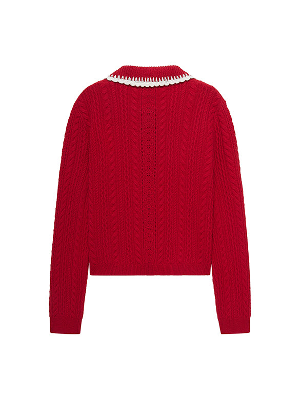 Bi-color Frill Collar Knit Cardigan