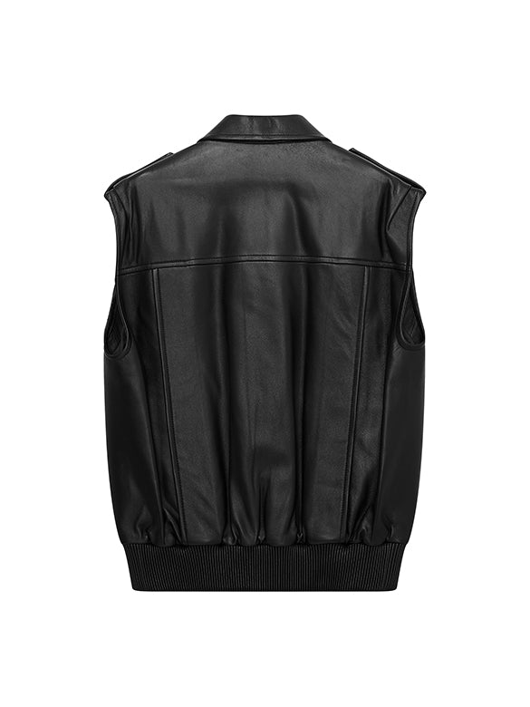 Leather Sleeveless Jacket