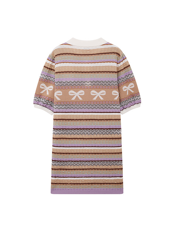 Retro Ribbon Stripe Polo Knit Dress