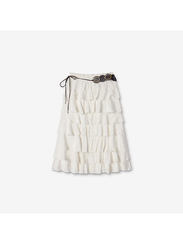Satin Tiered Belted Skirt