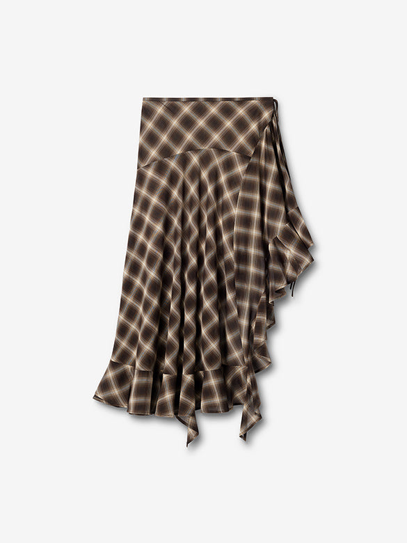 Plaid Asymmetry Skirt