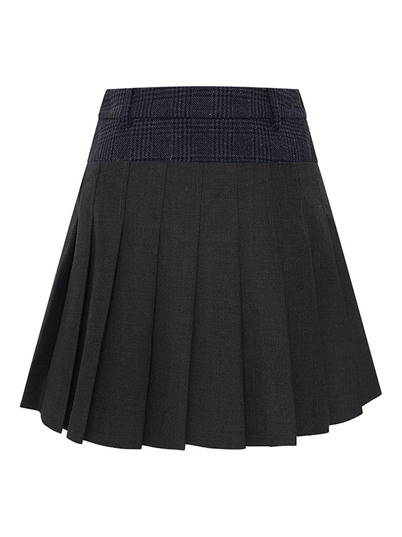 Plaid Tweed Combination Pleats Skirt