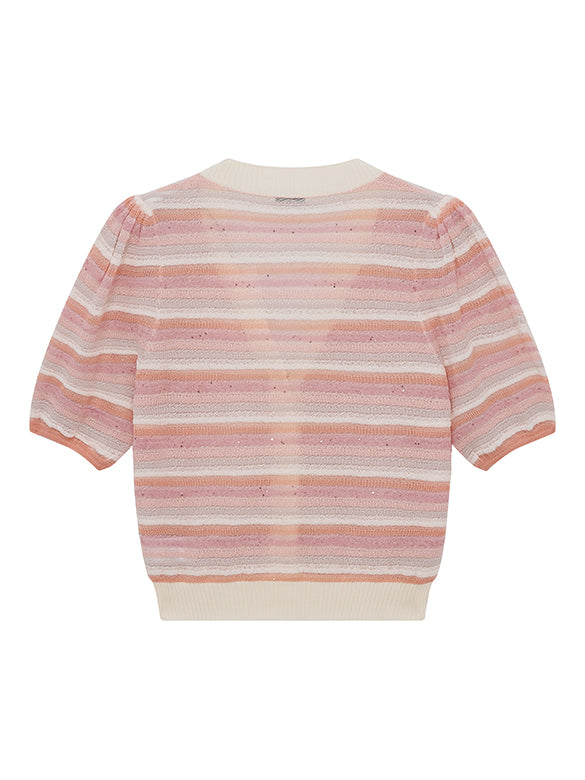 Sequins Design Pink Stripe Knit Cardigan